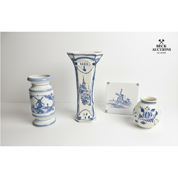  10 IN H Delft Vase ,  And Several pieces of Delftware