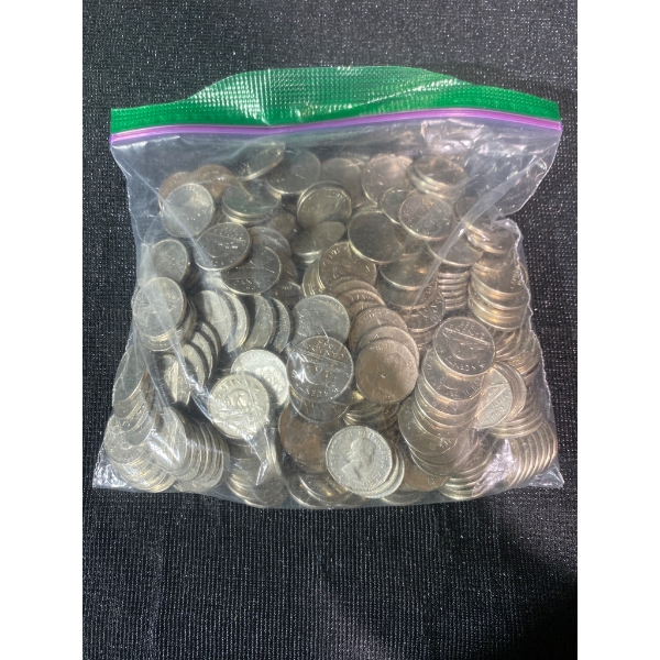 Bag of Canadian 5-Cent Coins, 1,502 Grams, Featuring 1968 Circulation Coins