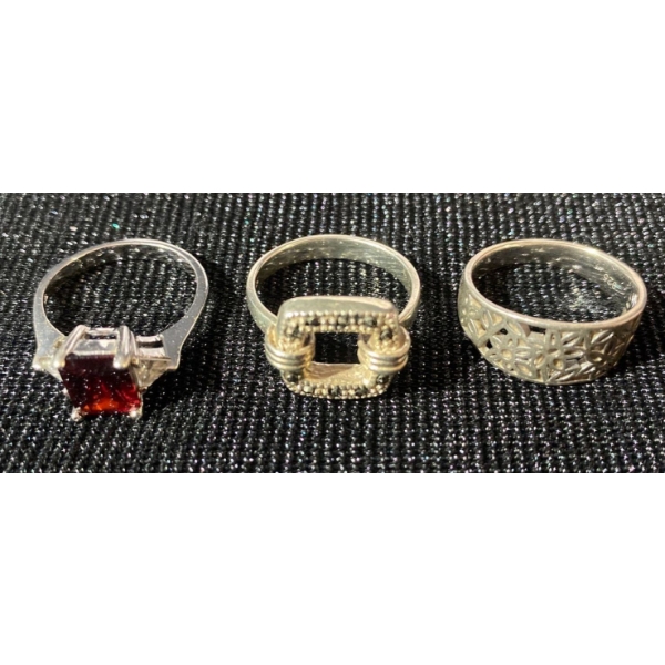 3 Stamped .925 Silver Rings