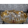 Image 1 : Brass Serving Tray with Embossed Design and Silver-Plated Cutlery Set