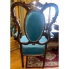 Image 1 : Dark Oak Victorian Reproduction Chair Teal Blue MINT Gorgeous 26W x 28D x 38T