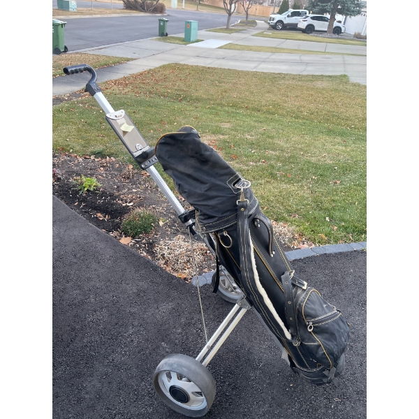 Mixed Spare Set Of Right Handed Golf Clubs w/ pegs tees & whatever Is In The Golf Bag  + Pull Cart