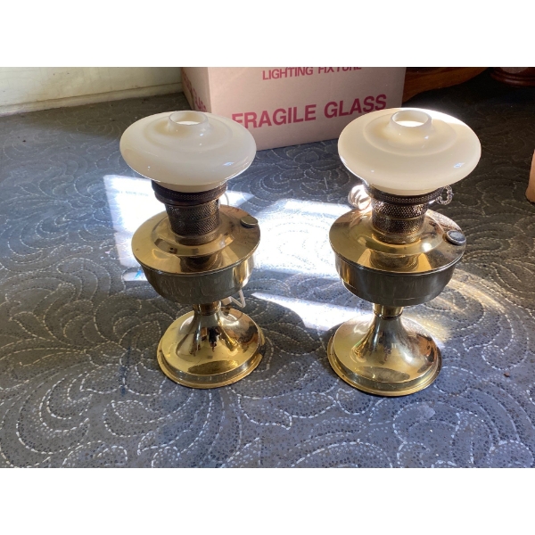 Set of Brass Retrofit Electric Oil Lamps 