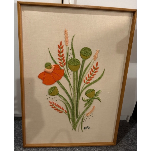 Orange Poppies Needlepoint Art By Eunice Alma Cormode 1975, 25W, 35T