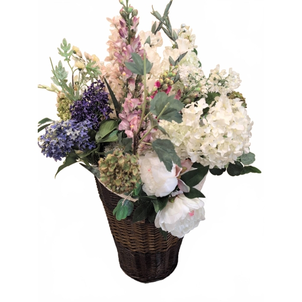 Artificial Floral Arrangement in Wicker Basket
