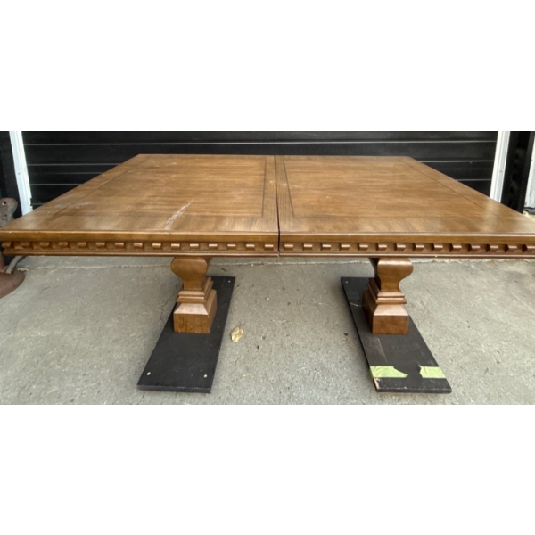 Double Pedestal Dining Table w/ Beveled Trim & 2 Extenders 72x42x32 
