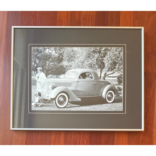 Black & White Framed Photo of A 1936 Ford Deluxe 3-Window Coupe Classic