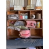 Image 4 : Wooden Shelving Unit with Assortment of Supplies