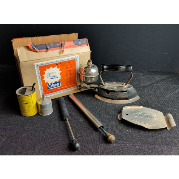 Coleman Self Heating Iron w/ Box & Accessories - Burns Gasoline 