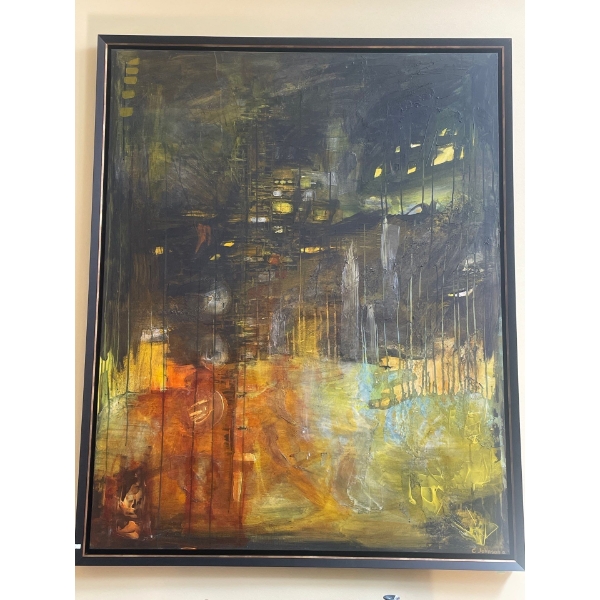Curtis Johnson 2012 "Getting Down on the Mountain", large abstract acrylic on canvas 51 x 63 