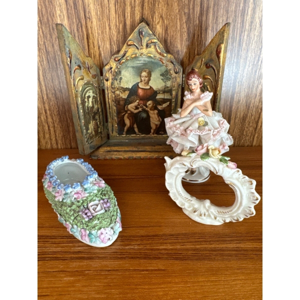 Assortment Of Antique Smalls - Porcelain Hand Painted Dresden Religious Art & more