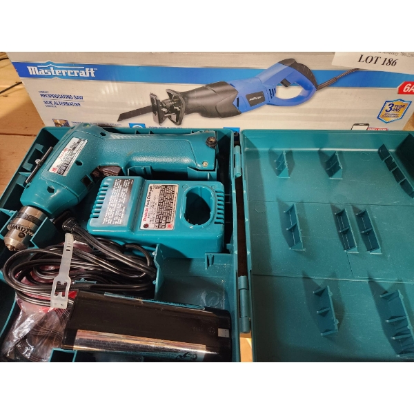 Mastercraft Compact Reciprocating Saw and Makita 10mm Cordless Drill with Charger and Case