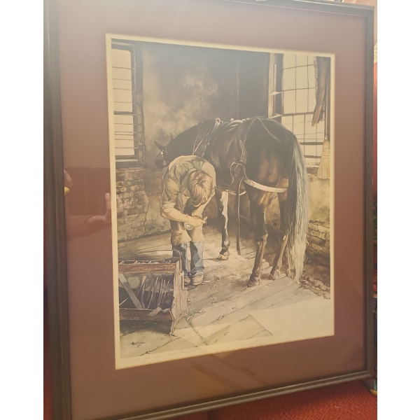 Horse and Caretaker Print 26 x 33 Artist Beverley Spicer '78, Numbered 192/200, Framed Under Glass  