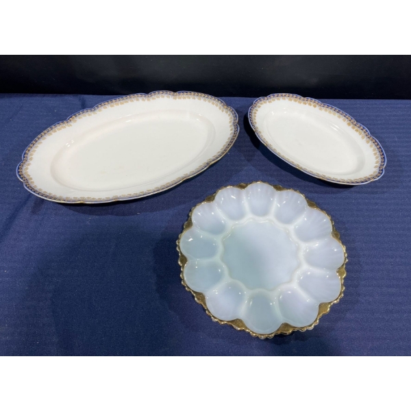2 Limoges Oval Serving Dishes and a "Gold" Trimmed Deviled Eggs Dish