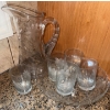 Image 1 : Vintage Pressesd Glass Lemonaid Set w/ Etched Floral & Leaf Patterns  