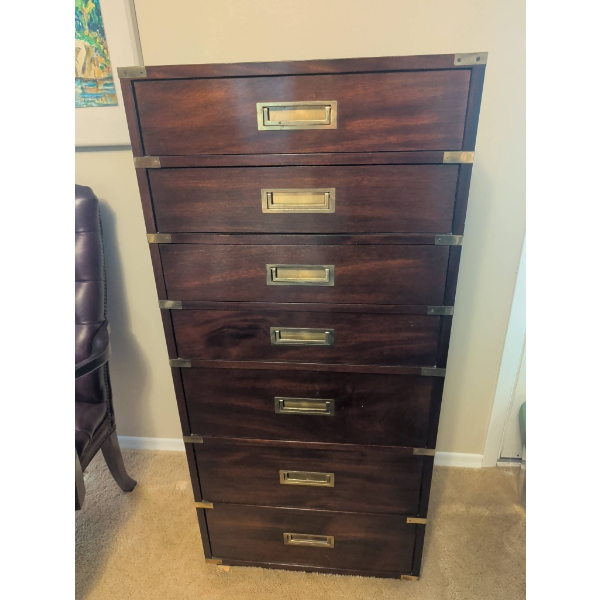 Gibbard Mahogany Craftsmen Campaign-Style Tallboy Dressing Table with Brass Accents