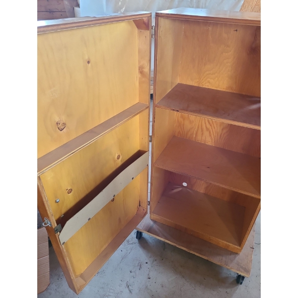 Wooden Storage Utiity Cabinet w Latch and 3 Shelves.  18 w, 37 h, 12 d