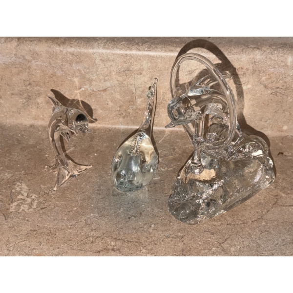 Three Glass Dolphin Figurines