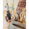 Image 2 : Lamp 27.5 to Top of Finial, Wooden Buddha Figure 15 T, Brass Elephant 9 T and Other Decor 