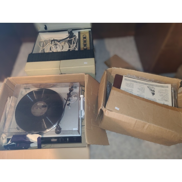 Vintage Sanyo Record Player Model TP 1024, Arrow Turntable, Some Records Included