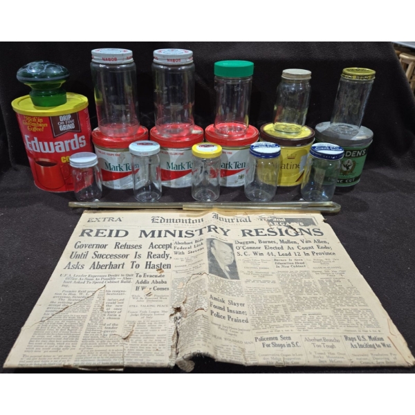 Antique Newspaper (Fragile/Frail) & Vintage Tins + Jars
