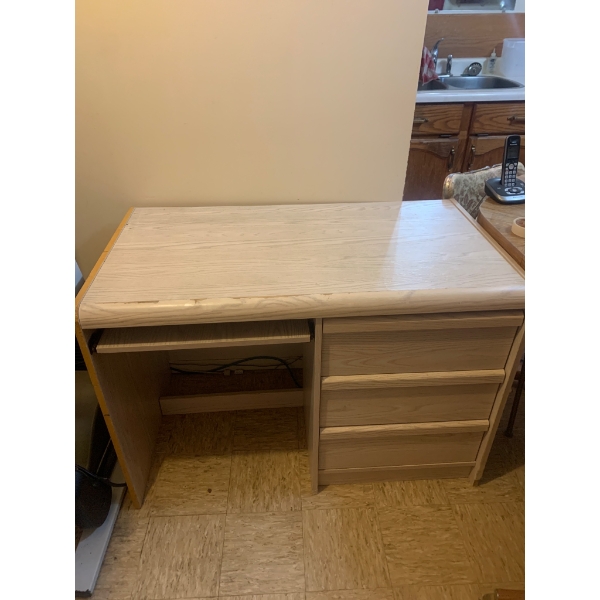 Wooden Desk With Partial Roll-Top Design and Contents