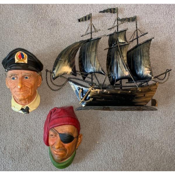 'Congleton' Figurines w/ Decorative Metal Pirate Ship 10x7
