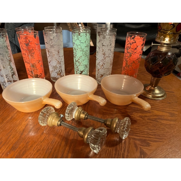 1970s Libbey Glass Co multicolored frosted 14oz highball glasses, set of 11 along with other bar war