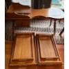 Image 3 : Wooden Small Table (28L, 20T) w/ Antique Baby Chair (37T), Wood Trays (One Damaged) 