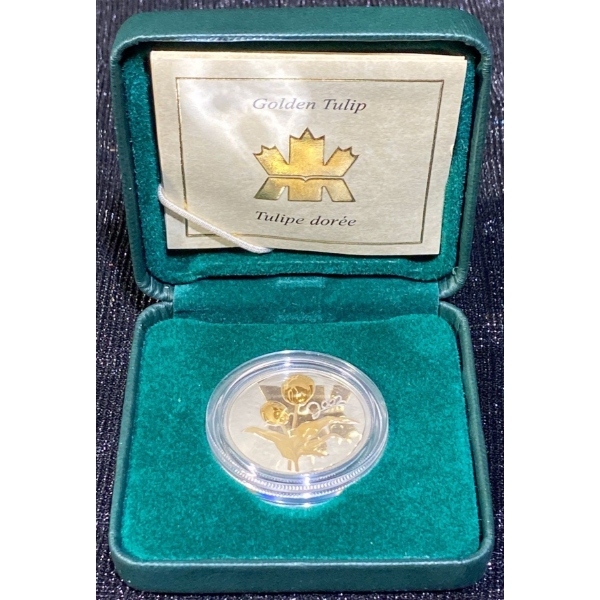  2002 Royal Canadian Mint 50 Cent Golden Tulip Sterling Silver With 22K Gold Plating Coin