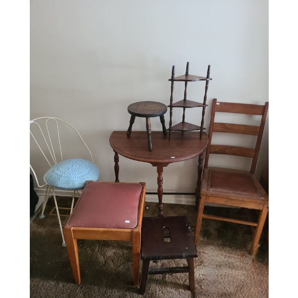 Metal Chair 17 W, 16 D, 36 T, Side Table 27 W, 16 D, 26 T, Stool, and More!