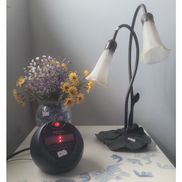 Home Essentials - Lily Pad Lamp, Artificial Bouquet, Vintage Alarm Clock 