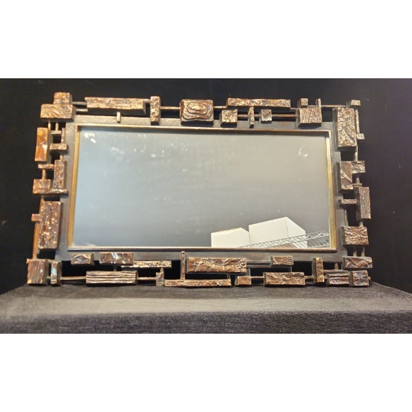 Mid Century Syroco Inspired Brutalist Mirror - 29.5"W x 17.25"H