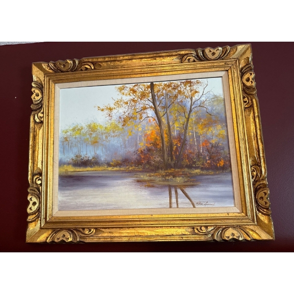 Rose Leonard Autumn Oil on Board Painting  w/ Wood Trim - 32x26