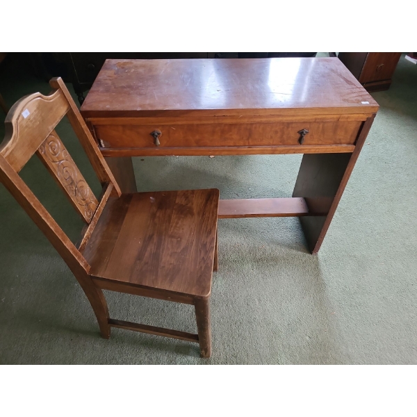 Small Wooden Desk with 1 Drawer 35 L, 29 T, 15 W also Includes Chair