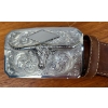 Image 2 : Western Bull Head Belt Buckle w/ Denver Broncos Souvenir Helmet & Flannel Shirt