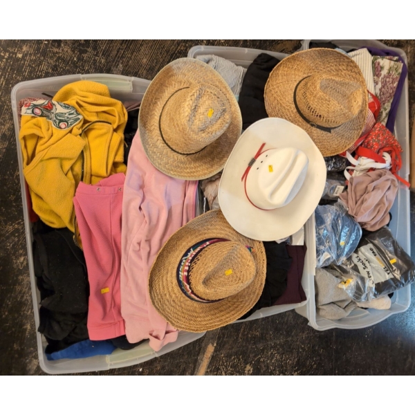 Mystery Clothing Collection, 3 Bins Worth Incl. Cowboy Hats 