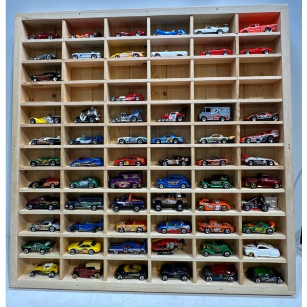 Large Collection of Hot Wheels (2000) in a Wooden Display Frame