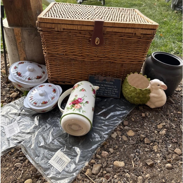Wicker Picnic Basket w/ New Stair Treads Garden Planters & More