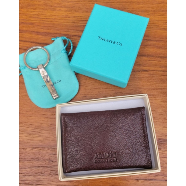 Stamped Sterling Tiffany & Co Key Chain w/ Genuine Leather Men's Wallet