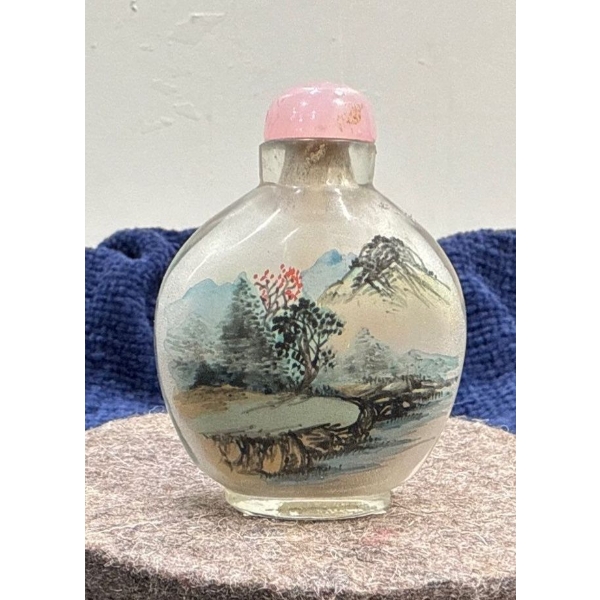 Landscape/Scene/Floral Snuff Bottle with Spoon  2.5H