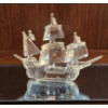 Image 1 : Crystal Ship Figurine Featuring the Santa Maria on Mirrored Base