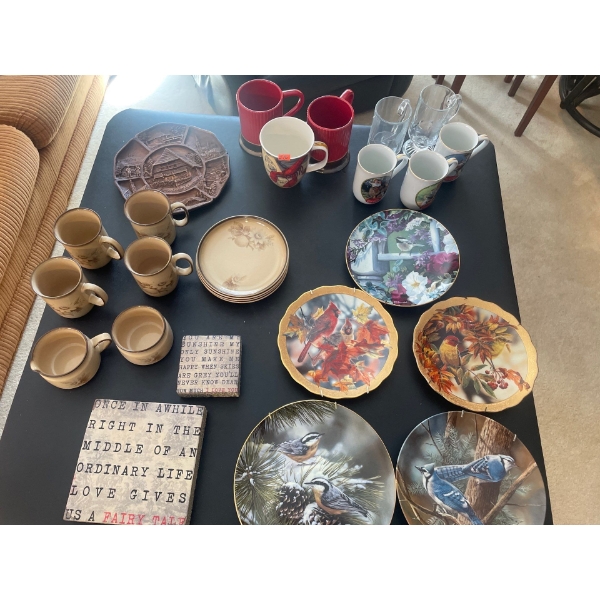 Large Collection of Mugs and Decorative Plates. Shotgun Shell Mugs, Coca Cola Mugs, Decorative Plate