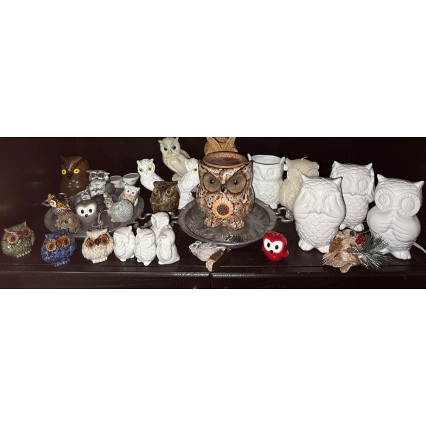 Decorative Owl Collection #3 -  Owl Lamp, Lovely Owl Trinket Box, Small Solid Metal Owl 