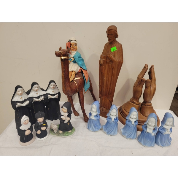 Religious Figurines and Sculptures Including Hand Carved and Ceramic Pieces