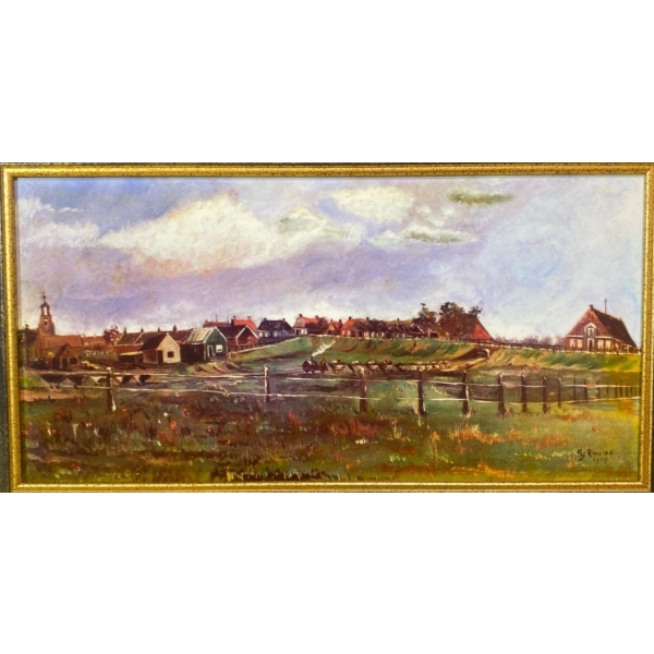 Dutch Landscape Oil Painting Print, Framed