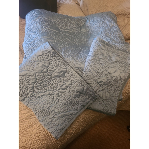 Fieldcrest Queen Size Bedcover and 2 Pillowcases- Satin Finish Blue Set