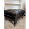 Image 2 : Chocolate Genuine Leather Ottoman With Nailhead Trim and Wooden Turned Legs