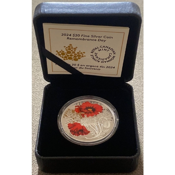 2024 $20 Remembrance Day Fine Silver Coin 31.39 Grams