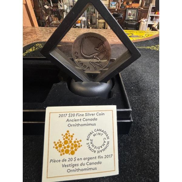 2017 $20 Ancient Canada: Ornithomimus - Pure Silver Coin in Floating Frame 31.39 g RCM